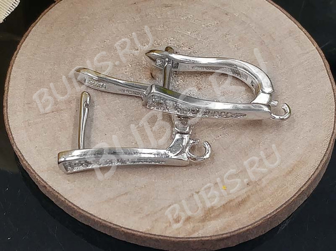 Швензы с английским замком №99 с инкрустацией кубическим цирконием 17*10*3,5мм цвет платины и прозрачные (Milano LUX) (Brass и фианит) (1 пара)