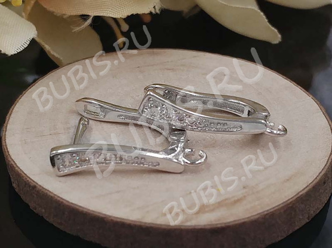 Швензы с английским замком №99 с инкрустацией кубическим цирконием 17*10*3,5мм цвет платины и прозрачные (Milano LUX) (Brass и фианит) (1 пара)