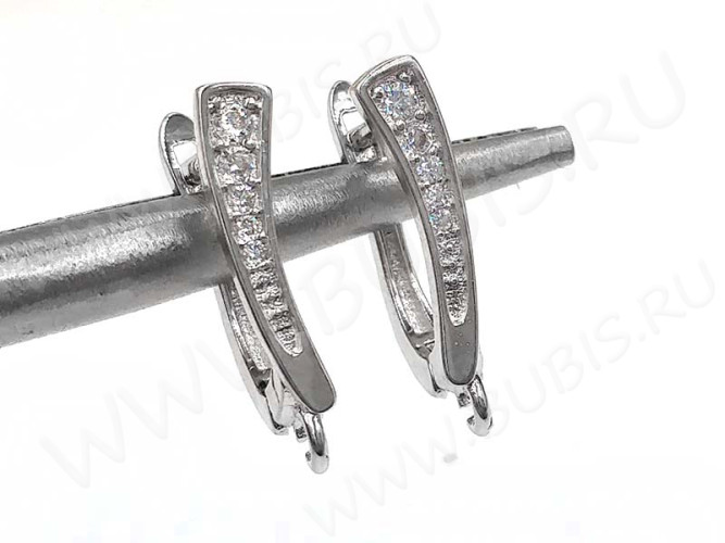 Швензы с английским замком №99 с инкрустацией кубическим цирконием 17*10*3,5мм цвет платины и прозрачные (Milano LUX) (Brass и фианит) (1 пара)