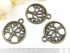 Подвеска Дерево жизни 15 двустороннее в круге 24*20*1,5мм античная бронза (литьё)