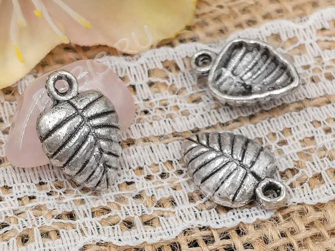 (СКИДКИ!!!) Подвеска Листик 15 16*14*4мм античное серебро (литьё) (10шт.)