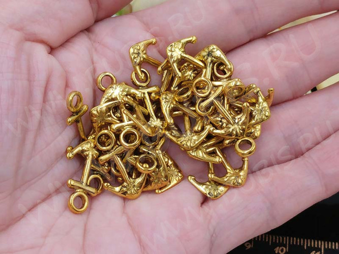 Подвеска Якорь 02 двусторонняя 20*14*2мм античное золото (литьё)