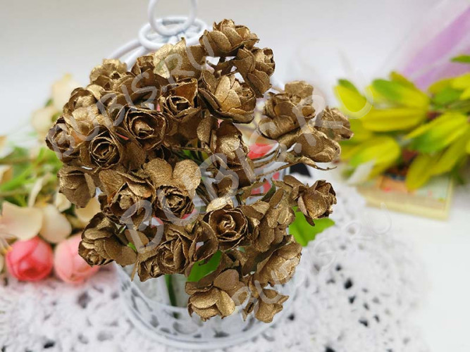 (СКИДКИ!!!) Цветок для декора 01 бумажный 70*10*10мм античное золото (декор) (12шт.)