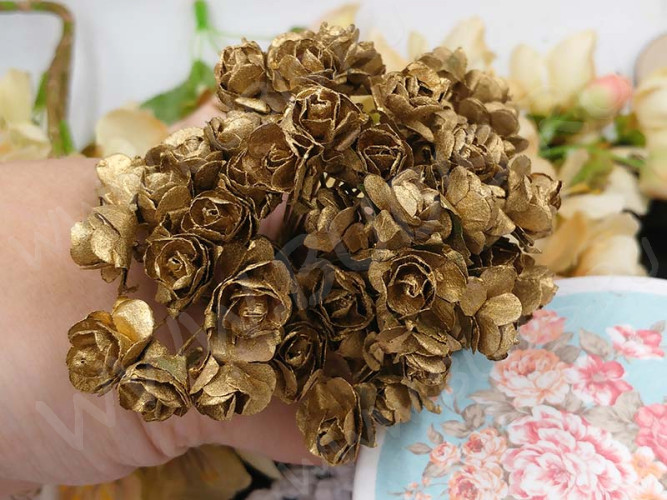 (СКИДКИ!!!) Цветок для декора 01 бумажный 70*10*10мм античное золото (декор) (12шт.)