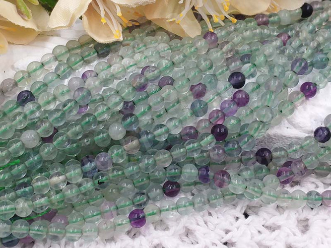 (ОПТ) Бусина округлая 4мм Флюорит натуральный (камни) (НИТЬ)