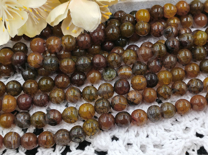 (ОПТ) Бусина округлая 8мм Агат "Вены Дракона" микс (камни) (НИТЬ)