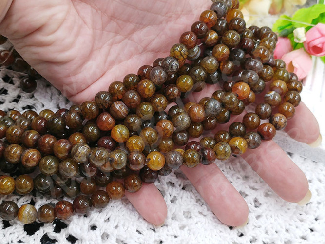 (ОПТ) Бусина округлая 8мм Агат "Вены Дракона" микс (камни) (НИТЬ)