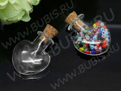 Бутылочка 41 фигурная с пробкой Сердечко прямое 2,0мл 32*22,5*11мм прозрачная (стекло)