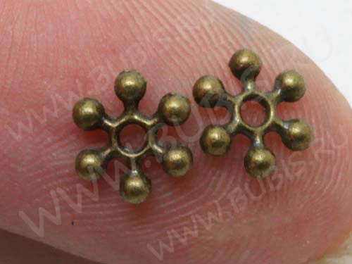 Рондели 039 Снежинки 7,5*7*1,9мм античная бронза (литьё) (20шт.)