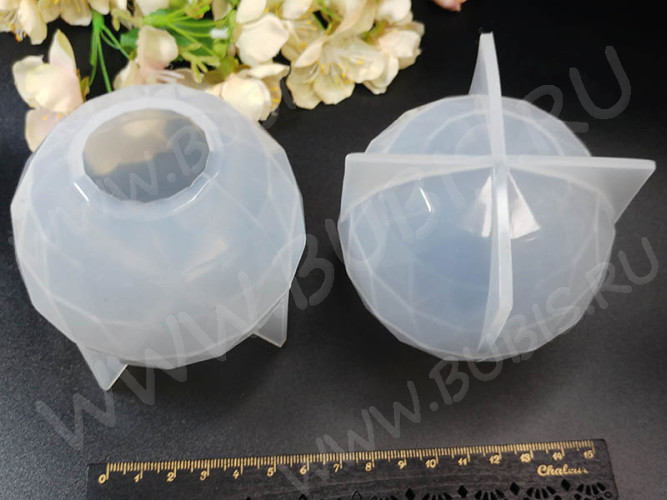 Молд 158 для эпоксидной смолы 83*83*79мм Шар ГРАНЁНЫЙ Сфера диаметр 80мм (силикон)