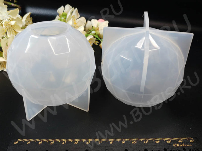 Молд 158 для эпоксидной смолы 83*83*79мм Шар ГРАНЁНЫЙ Сфера диаметр 80мм (силикон)