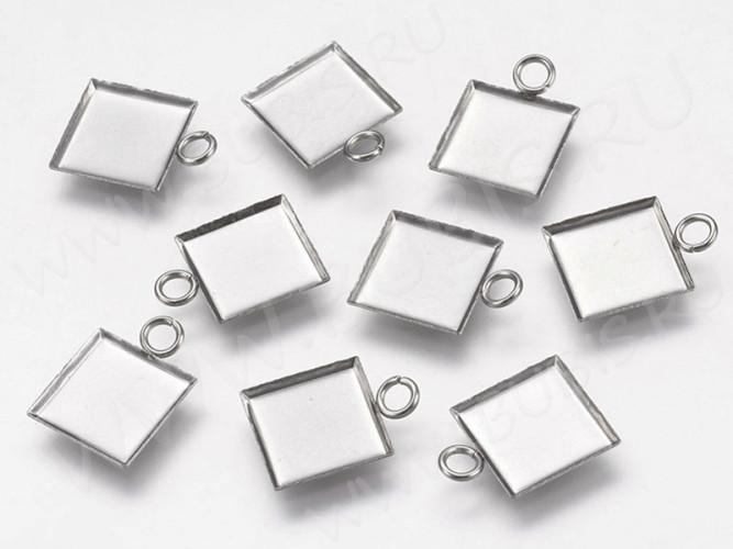 Подвеска-сеттинг Квадрат 06 (сеттинг 10*10мм) 14,5*11*2мм цвет платины (Хирургическая сталь)