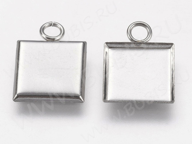 Подвеска-сеттинг Квадрат 06 (сеттинг 10*10мм) 14,5*11*2мм цвет платины (Хирургическая сталь)