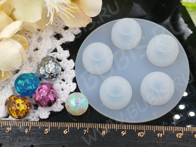 Молд 179 для эпоксидной смолы 65*65*14мм Шары (сферы) 12,5мм (силикон)