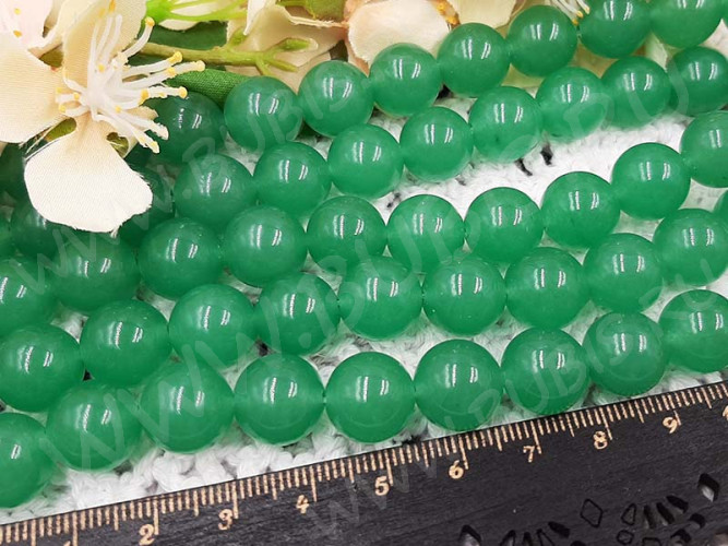 (ОПТ) Бусина округлая 12мм Кварц зелёный тонир. (камни) (НИТЬ)