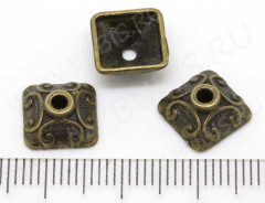 (СКИДКИ!!!) 113 Шапочка квадратная 10*10*4мм античная бронза (литьё) (10шт.)