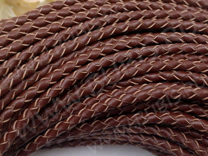 Шнур кожаный 56 натуральный плетёный круглый 3мм коричневый (1м)