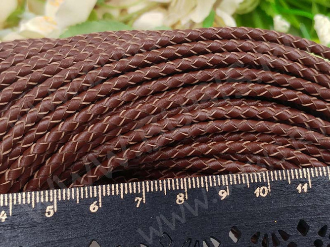 Шнур кожаный 56 натуральный плетёный круглый 3мм коричневый (1м)
