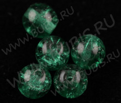 Бусина округлая "Лёд" 6мм изумрудная (стекло кракле) (10шт.)