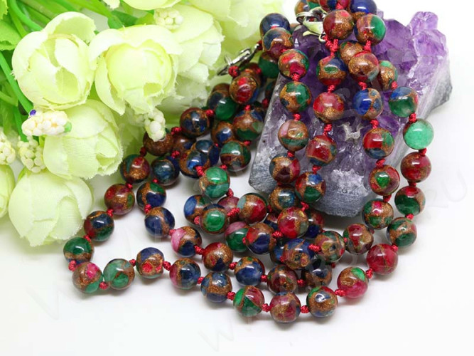 Бусина округлая Мозаика 09 8мм  Халцедон с пиритом мультиколор (камни)