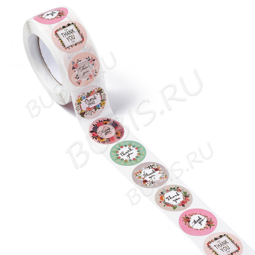 Этикетка 07 наклейка "Thank you" рулон около 500 наклеек 2,5*2,5см цветные (упаковка и хранение)