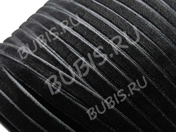 Бархатный шнур 15 плоский полоска для чокеров 16*0,7мм чёрный (вельвет) (1м)