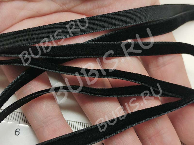 Бархатный шнур 15 плоский полоска для чокеров 16*0,7мм чёрный (вельвет) (1м)