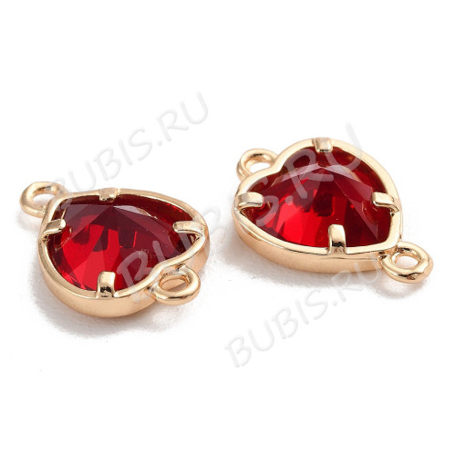 386 Коннектор сердечко с кристаллом "Гранат" 14*10мм золотистый и т.красный (Brass и хрусталь)