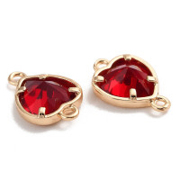 386 Коннектор сердечко с кристаллом "Гранат" 14*10мм золотистый и т.красный (Brass и хрусталь)