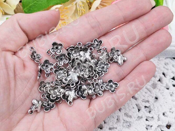 Подвеска Цветочек 22 3D 13*10*2,5мм античное серебро (литьё)