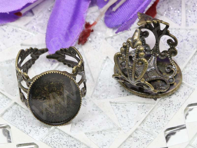 Основа (заготовка) для кольца 134 ажурная с овальным сеттингом 18*13мм античная бронза (Brass)