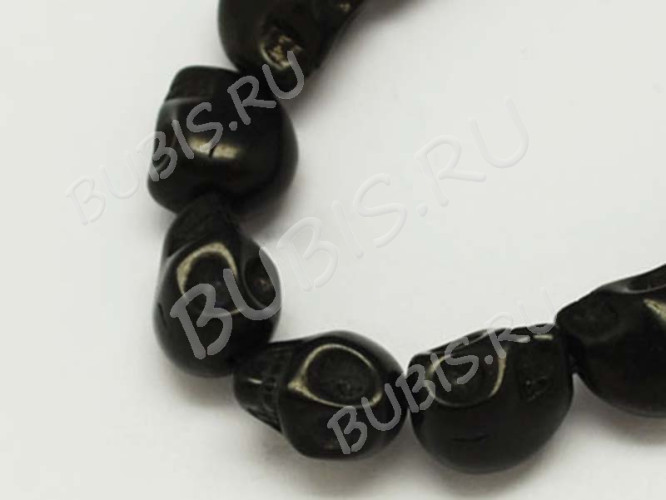 (СКИДКИ!!!) Бусина каменная Череп 08 Говлит синт. 10*9*8мм черный (камни) (10шт.)