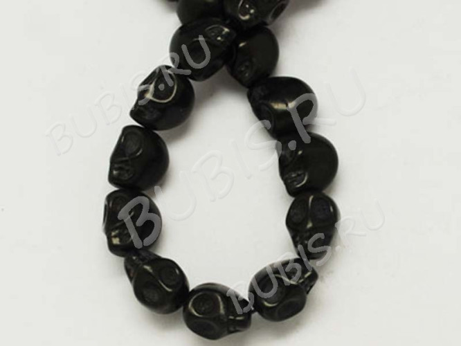 (СКИДКИ!!!) Бусина каменная Череп 08 Говлит синт. 10*9*8мм черный (камни) (10шт.)