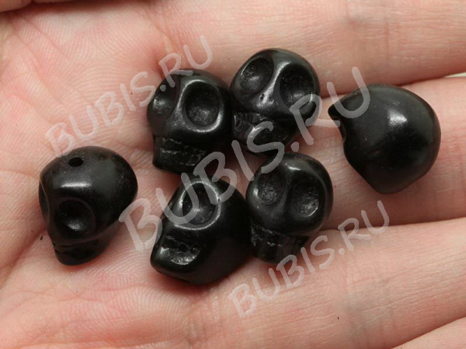 (СКИДКИ!!!) Бусина каменная Череп 08 Говлит синт. 10*9*8мм черный (камни) (10шт.)