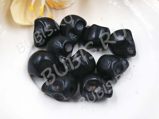 (СКИДКИ!!!) Бусина каменная Череп 08 Говлит синт. 10*9*8мм черный (камни) (10шт.)