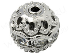 Бусина Шамбала 01 10мм никель с прозрачными стразами (Brass)