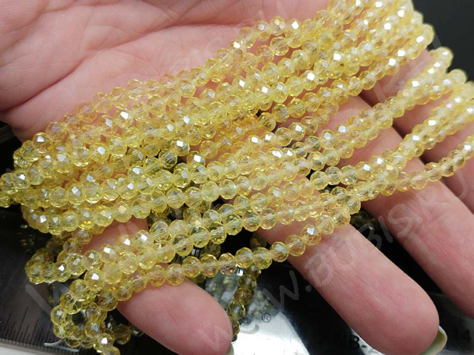 (СКИДКИ!!!) Бусина кристалл гранёный абакус 4,3*4*3,5мм св.жёлтый с АВ прозрачный (имитация Сваровски) (100шт.)