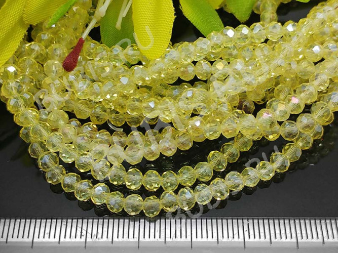 (СКИДКИ!!!) Бусина кристалл гранёный абакус 4,3*4*3,5мм св.жёлтый с АВ прозрачный (имитация Сваровски) (100шт.)
