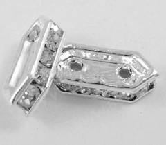 Разделитель 31 на 2 нити рондель со стразами 11*4,5*2,5мм серебристый и прозрачные стразы (Brass)