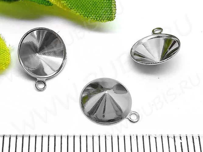 Подвеска-сеттинг Круг 34 воронка 8мм для риволи/страз 10,5*8,5*3мм цвет платины (хирургическая сталь)