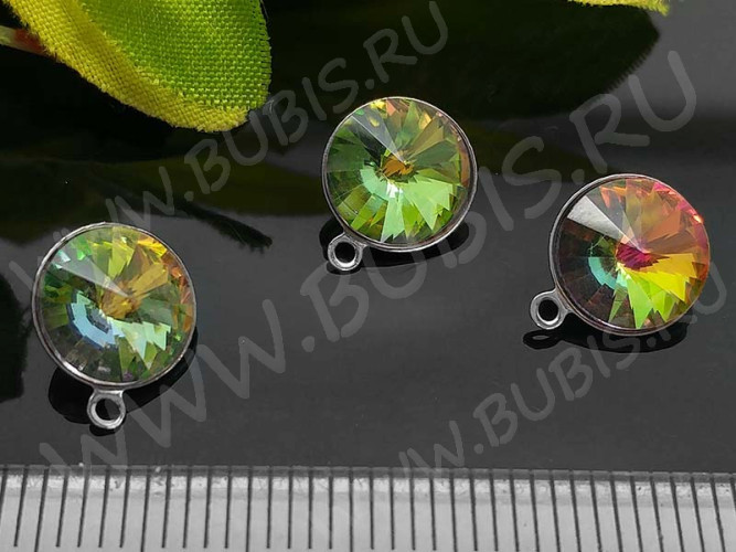 Подвеска-сеттинг Круг 34 воронка 8мм для риволи/страз 10,5*8,5*3мм цвет платины (хирургическая сталь)