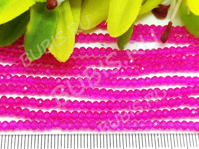 Бусина кристалл гранёный абакус 3*3*2мм фуксия прозрачный (имитация Сваровски) (50шт.)