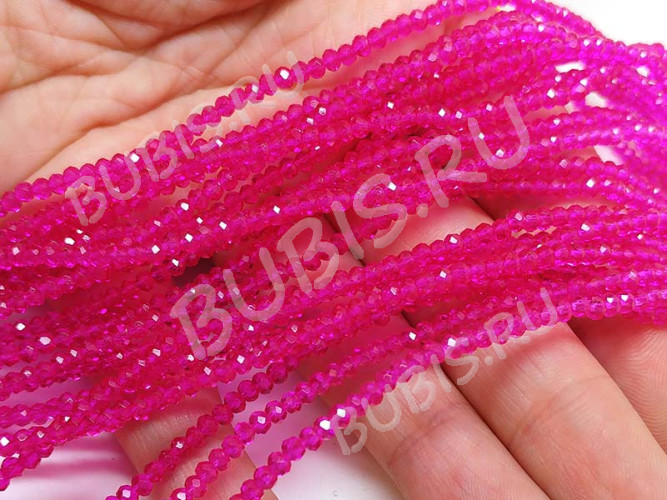 Бусина кристалл гранёный абакус 3*3*2мм фуксия прозрачный (имитация Сваровски) (50шт.)