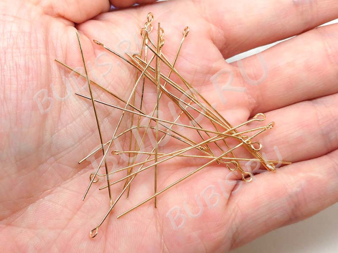 (СКИДКИ!!!) Штифт с петлёй 50*0,6мм светлое золото (Iron) (50шт.)