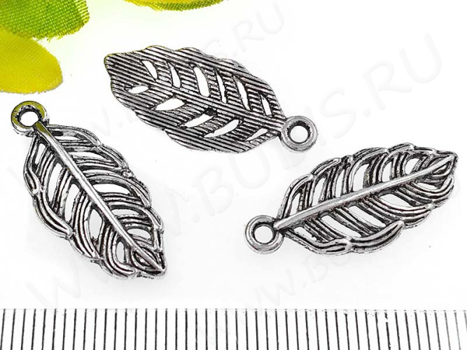 Подвеска Листик 46 резной 25*11*2,4мм античное серебро (литьё)
