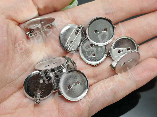 Основа (заготовка) для броши №90 булавка с сеттингом 18мм Круг 20,5*19*6,5мм цвет платины (Iron)(10шт)