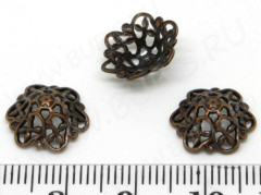 Декоративный элемент 028 ажурный &quot;Шапочка&quot; Цветочек 12,5*11,5*5мм античная медь (Brass)