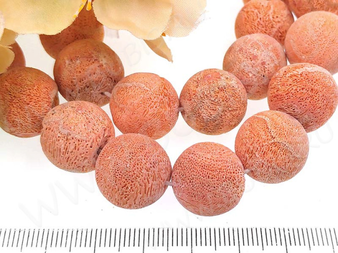 Бусина округлая 16мм Коралл речной персиковый натуральный (камни)