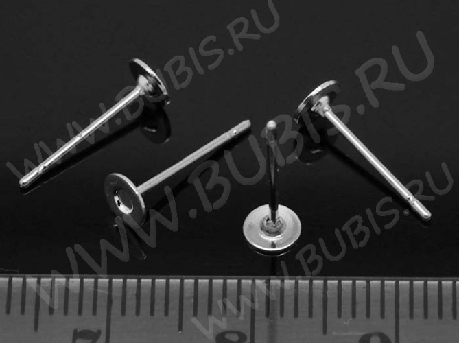 (СКИДКИ!!!) Пуссеты ("гвоздики") №153 (платформа 4мм) 12*0,65мм цвет платины (хирургическая сталь+Brass) (10 ПАР)