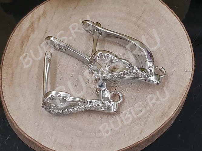 Швензы с английским замком №100 с инкрустацией кубическим цирконием 18*12*6мм цвет платины и прозрачные (Milano LUX) (Brass и фианит) (1 пара)
